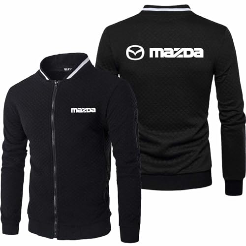 Seroni Bequeme Herren-Sweatshirts Für Mazda Stehkragen Mäntel Mit Reißverschluss Lange Ärmel Streetwear Ohne Kapuze Einfarbig Mit Taschen Jacken-Black||L von Seroni