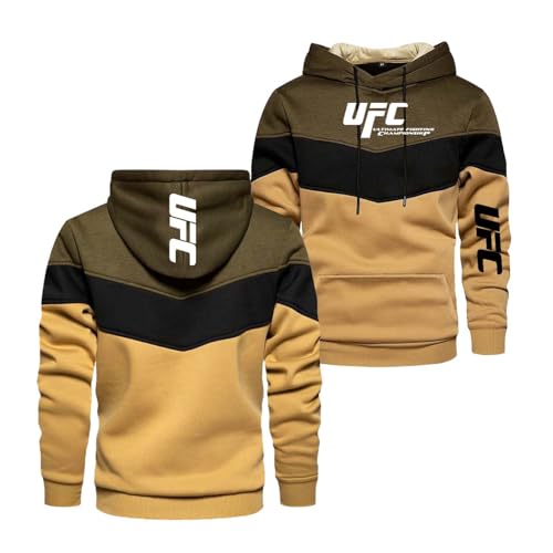 Seroni Herren-Kapuzenjacke Für UFC Patchwork-Mantel Langärmelige Sweatshirts Kapuzengrafik Streetwear-Pullover Kapuzenpullover Sportliche Baggy-Outwear-Khaki||M von Seroni