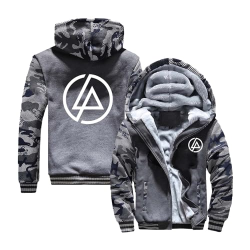 Seroni Herren-Kapuzenpullover Mit Reißverschluss Für Linkin Park Langärmeliges Sweatshirt Farbblock-Jacke Bedruckt Sportbekleidung Gefütterter Mantel-Camo-B||XXL von Seroni