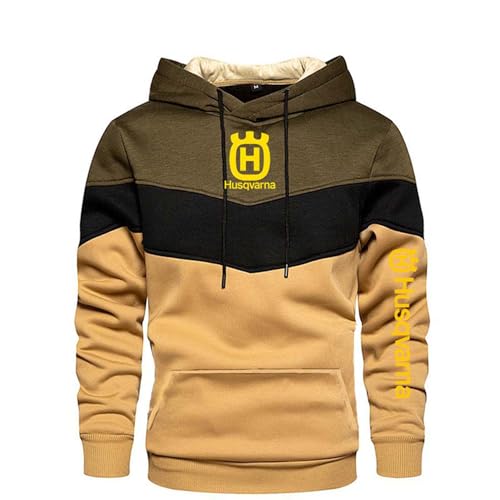 Seroni Herren-Patchwork-Hoodie Für H.u.s.q.v.a.r.n.a. Mit Taschen Oberbekleidung Oberteile Sportjacke Pullover Sweatshirts Kapuzenmantel Langärmeliger-Khaki||L von Seroni