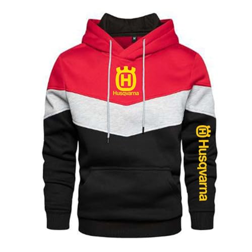 Seroni Herren-Patchwork-Hoodie Für H.u.s.q.v.a.r.n.a. Mit Taschen Oberbekleidung Oberteile Sportjacke Pullover Sweatshirts Kapuzenmantel Langärmeliger-Red||M von Seroni