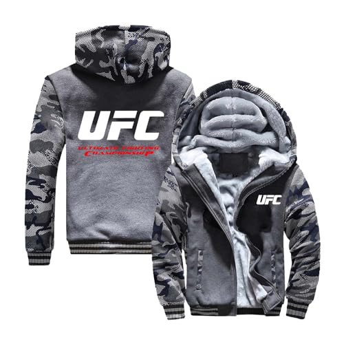 Seroni Männer Drucken Hoodies Sportswear Für UFC Patchwork Hoody Full Zip Verdickte Oberbekleidung Tops Langarm-Sweatshirts Sportstyle-Mäntel Mit Taschenjacken-Camo-B||M von Seroni