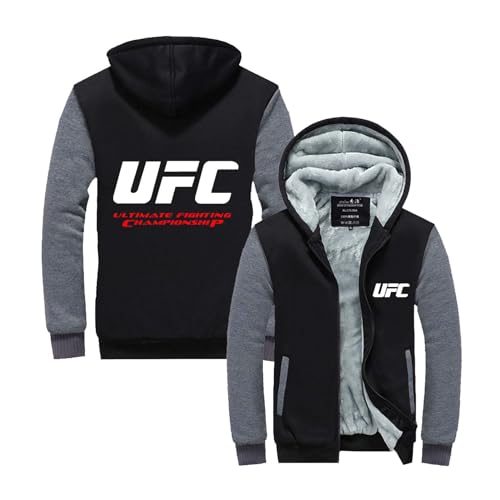 Seroni Männer Drucken Hoodies Sportswear Für UFC Patchwork Hoody Full Zip Verdickte Oberbekleidung Tops Langarm-Sweatshirts Sportstyle-Mäntel Mit Taschenjacken-Dark Gray||XXL von Seroni