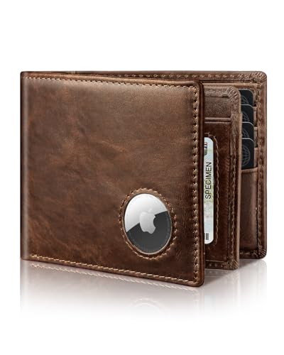 Herren-Geldbörse mit Airtag-Halter, echtes Leder, RFID-blockierend, mit 14 Kartenfächern, Ausweis-Fenster und 2 Geldfächern (AirTag nicht im Lieferumfang enthalten), kaffeebraun, Classic von Serovi