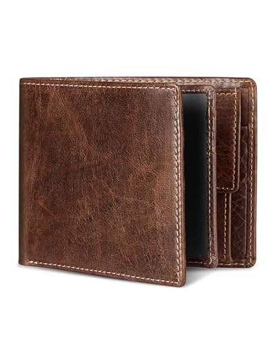 Leder Geldbörse Herren Portmonee Herren mit RFID Schutz I 13 Fächer für Kreditkarten I Echtleder Portmonee mit Münzfach I Geldbörse für Männer mit Geschenk Box (Braun) von Serovi