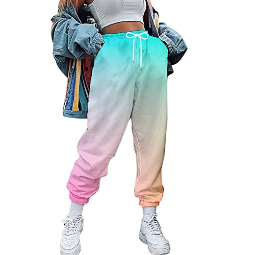 Damen Hosen Farbverlauf Lockere Gerade Hose High Waist Oversized Loose Fit Hosen mit Taschen Casual Relaxhose mit Tunnelzug Herbst Winter Yogahose Streetwear Haremshose Schlupfhose von Serria
