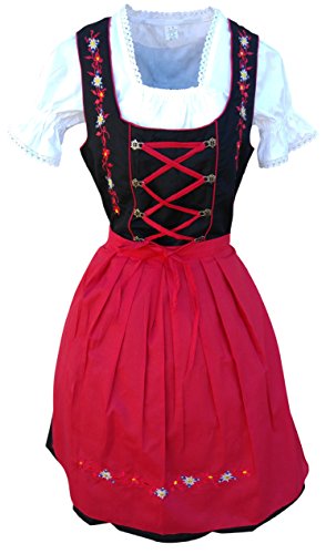 Damen-Dirndl Di06rs Mini Gr.48, 3 TLG. Trachten-Kleid rot-schwarz mit Dirndel-Bluse u. -Schürze für Oktober-Fest von Seruna Dirndl