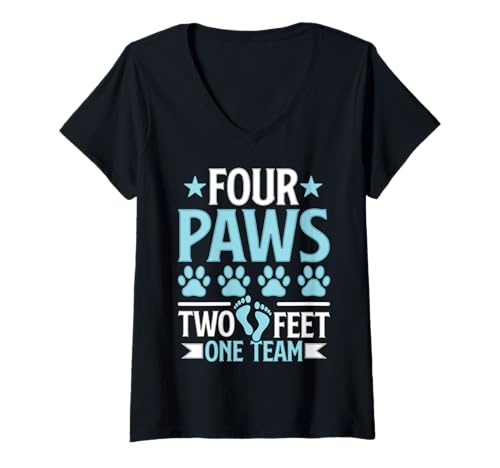 Damen Four Paws Two Feet One Team Lustiger Hundetrainer Training T-Shirt mit V-Ausschnitt Damen Four Paws Two Feet One Team Lustiger Hundetrainer Training T-Shirt mit V-Ausschnitt von Service Dog Trainer Canine Pet Training Apparel