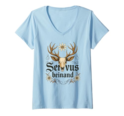 Damen Servus beinand Lederhosn Tracht Bayern Volksfest Herren T-Shirt mit V-Ausschnitt Damen Servus beinand Lederhosn Tracht Bayern Volksfest Herren T-Shirt mit V-Ausschnitt von Servus Bayern & Tirol Trachtenhemd Trachtenshirt