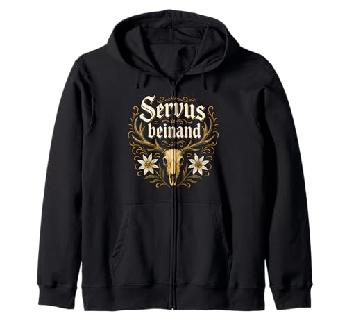 Servus beinand Lederhosn Tracht Bayern Volksfest Herren Kapuzenjacke von Servus Bayern & Tirol Trachtenhemd Trachtenshirt
