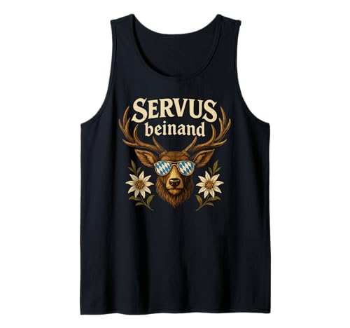 Servus beinand Lederhosn Tracht Bayern Volksfest Herren Tank Top von Servus Bayern & Tirol Trachtenhemd Trachtenshirt