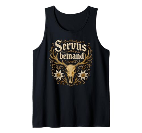 Servus beinand Lederhosn Tracht Bayern Volksfest Herren Tank Top von Servus Bayern & Tirol Trachtenhemd Trachtenshirt