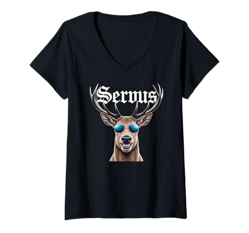 Damen Servus Hirsch Trachten Design – Bayern Oktober Fest Outfit T-Shirt mit V-Ausschnitt Damen Servus Hirsch Trachten Design – Bayern Oktober Fest Outfit T-Shirt mit V-Ausschnitt von Servus Hirsch Trachten Outfit Dirndl Lederhose
