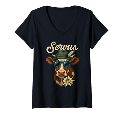 Damen Lustige Servus Kuh Oktoberfest Wiesn Schwaben Wasen Tracht T-Shirt mit V-Ausschnitt Damen Lustige Servus Kuh Oktoberfest Wiesn Schwaben Wasen Tracht T-Shirt mit V-Ausschnitt von Servus Kuh Lustiges Oktoberfest Wiesn Wasen Tracht
