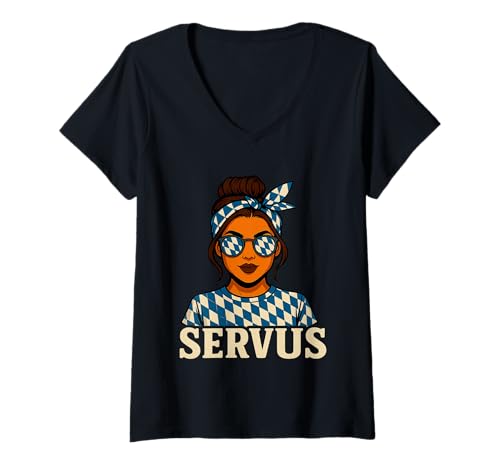 Damen Servus T-Shirt Trachtenshirt Dirndl Lederhose Oktoberfest T-Shirt mit V-Ausschnitt von Servus Oktoberfest Tracht & Trachten