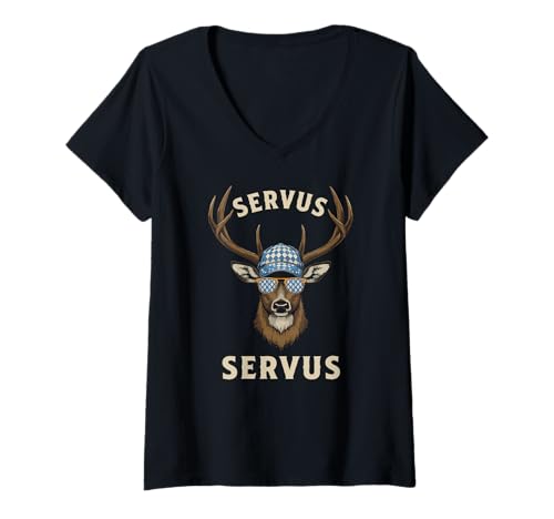 Damen Servus Volksfest Trachten Tracht Hirsch Tirol & Bayern T-Shirt mit V-Ausschnitt Damen Servus Volksfest Trachten Tracht Hirsch Tirol & Bayern T-Shirt mit V-Ausschnitt von Servus Trachten München Tirol & Bayern Volksfest
