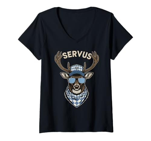 Damen Servus Volksfest Trachten Tracht Hirsch Tirol & Bayern T-Shirt mit V-Ausschnitt Damen Servus Volksfest Trachten Tracht Hirsch Tirol & Bayern T-Shirt mit V-Ausschnitt von Servus Trachten München Tirol & Bayern Volksfest