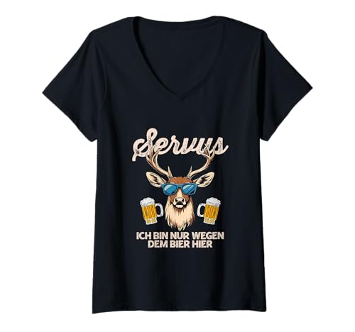 Damen Servus Ich Bin Nur Wegen Dem Bier Hier T-Shirt mit V-Ausschnitt Damen Servus Ich Bin Nur Wegen Dem Bier Hier T-Shirt mit V-Ausschnitt von Servus Wegen Dem Bier Hier Oktoberfest