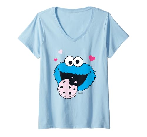 Damen Nostalgisches Krümelmonster Retro Hungrig Sesamstraße T-Shirt mit V-Ausschnitt von Sesame Street