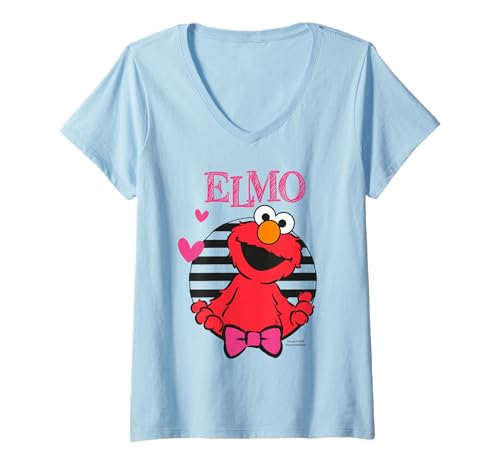 Damen Sesamstraße Elmo Cuddle Heart Vibes Cute Friends Retro T-Shirt mit V-Ausschnitt von Sesame Street