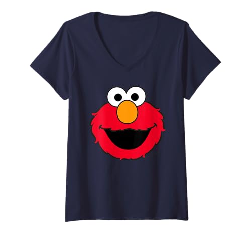 Damen Sesamstraße Elmo Retro Comic Cute Face Cuddle Happy Vibes T-Shirt mit V-Ausschnitt von Sesame Street