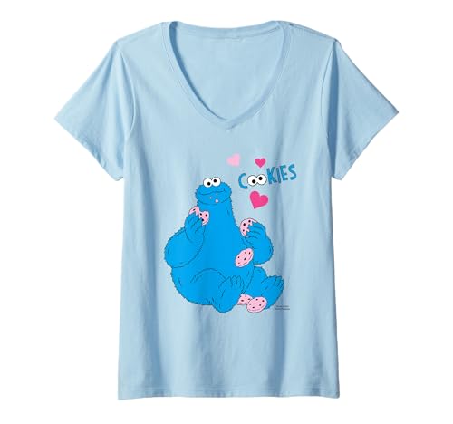 Damen Sesamstraße Krümelmonster Love Cookies Retro Hungry Vibes T-Shirt mit V-Ausschnitt von Sesame Street