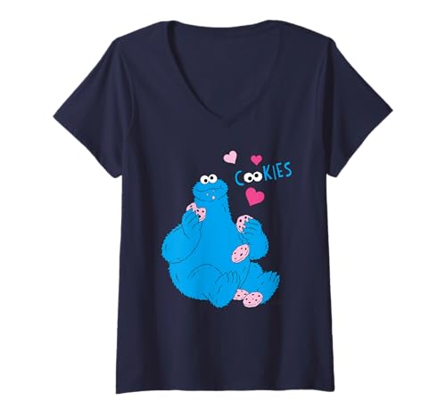 Damen Sesamstraße Krümelmonster Retro Hungry Pose Cookies Style T-Shirt mit V-Ausschnitt von Sesame Street
