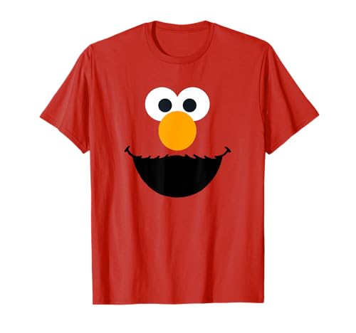 Sesame Street Elmo Face T-Shirt - Unisex Kids - Rot - S - Kurzarm - Cartoon - Retro - Rundhals-Ausschnitt - Klassisch geschnitten - Fans der Sesamstraße, Erwachsene und Kinder von Sesame Street