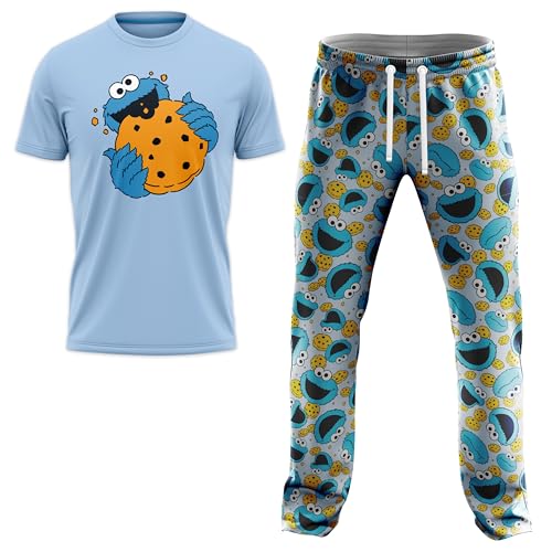 Sesame Street Herren Krümelmonster 2-teiliges Lounge-Set mit T-Shirt und Loungehose in Geschenkbox mit Cookie Toss Design in S-XL, 2-teiliges Set Krümelmonster, M von Sesame Street