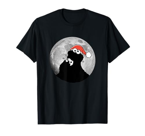 Sesame Street Krümelmonster Christmas Moon Full Moon T-Shirt - Officially Licensed Sesame Street Merchandise - Unisex Adults & Kids - Schwarz - S - Kurzarm - Klassisch - EU Klein von Sesame Street