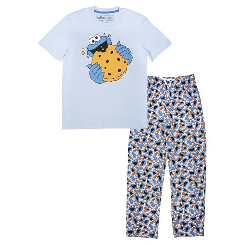 Sesame Street Krümelmonster Herren-Lounge-Set mit T-Shirt und Loungehose in Geschenkbox mit Cookie-Wurf-Design in S-XL, 3-teiliges Set Krümelmonster, L von Sesame Street