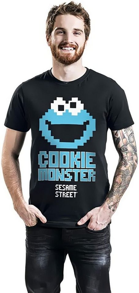 Sesamstrasse Print-Shirt Cookie Monster T-Shirt Schwarz-Blau Sesamstreet Herren und Jugendliche Krümelmonster Pixel Gr. M L XL XXL von Sesamstrasse