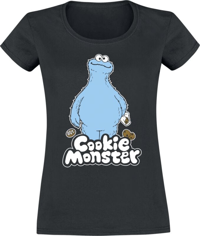 Sesamstraße T-Shirt - Cookie Monster - S - für Damen - Größe S - schwarz  - Lizenzierter Fanartikel von Sesamstraße