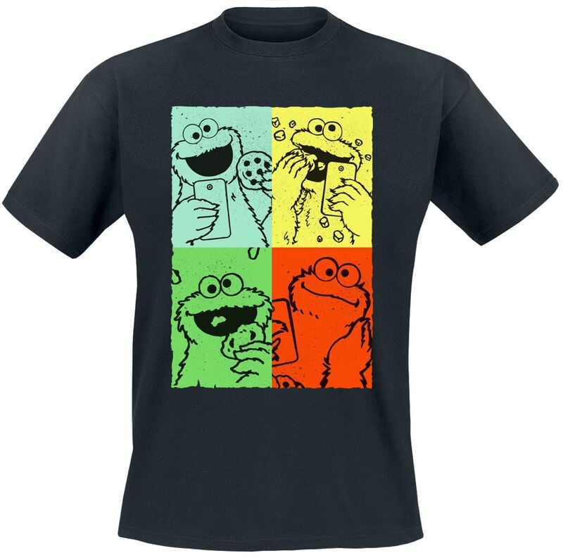 Sesamstraße T-Shirt - Cookie Monster - Vintage Art - S bis 3XL - für Männer - Größe L - schwarz  - Lizenzierter Fanartikel von Sesamstraße