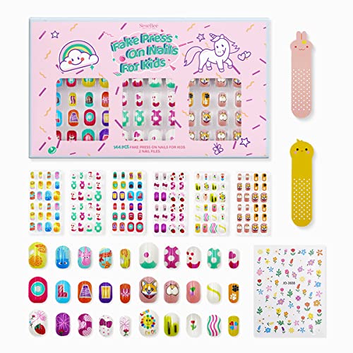 144 Stück Aufklebbare Nägel Für Kinder Kinder Acryl Falsche Nägel Vorglueckliche Vollabdeckung Glitzer Farbverlauf Tier Kurze Falsche Nagelkunst Kits Sets Valentinstagsgeschenke Für Kinder Mädchen von SeseBee