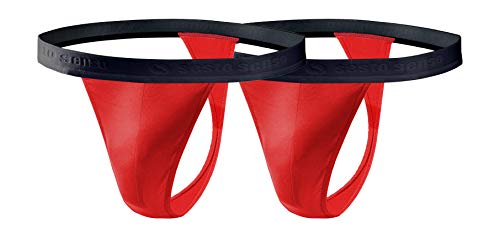 sesto senso Herren String Baumwolle Thong Slips 2er Pack Tanga Sport G-String L 2 - Rot von sesto senso