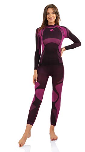 Sesto Senso Damen Funktionsunterwäsche Set Langarm Shirt Lange Unterhose Sportunterwäsche Thermoaktiv L Rosa Set von sesto senso