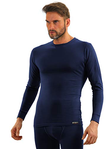 sesto senso Herren Langarm Unterhemd Dunkelblau Baumwolle Funktionsunterhemd mit Rundhalsausschnitt Funktionsshirt Thermo Unterwäsche Winter L Dunkelblau von sesto senso