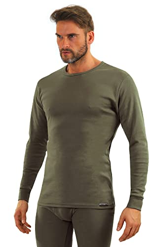 sesto senso Herren Langarm Unterhemd Grün Baumwolle Funktionsunterhemd mit Rundhalsausschnitt Funktionsshirt Thermo Unterwäsche Winter S Grün - Khaki von sesto senso