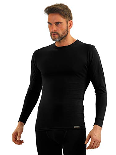 sesto senso Herren Langarm Unterhemd Schwarz Baumwolle Funktionsunterhemd mit Rundhalsausschnitt Funktionsshirt Thermo Unterwäsche Winter L Schwarz von sesto senso