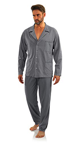 sesto senso Herren Schlafanzug Lang Pyjama Knopfleiste 100% Baumwolle Knöpfe Langarm Shirt Taschen Pyjamahose Zweiteilig Set Nachtwäsche M Anker Graphit grau von sesto senso