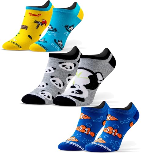 sesto senso Lustige Sneaker Socken Baumwolle Bunte Füßlinge Damen Herren 3 Paar Funny Socks Panda Fisch Piraten verrückte 35-38 3 Fetzig von sesto senso