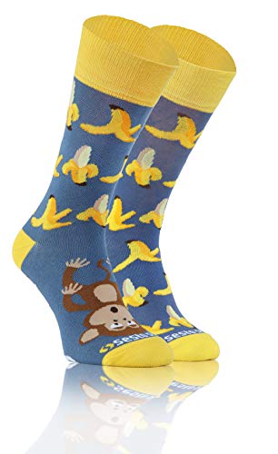 sesto senso Lustige Baumwolle Socken Damen Herren Bunte Ungleiche Funny Socks Tiere Monkey Banana 35-38 Banane Affe von sesto senso