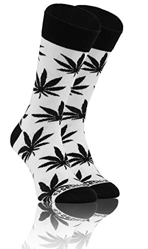 sesto senso Lustige Baumwolle Socken Damen Herren Bunte Ungleiche Funny Socks Marihuana Blätter 39-42 Blatt Weiß Schwarz von sesto senso