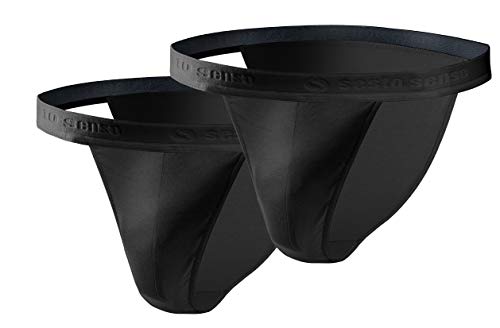 sesto senso Slip Herren Tanga Baumwolle 2er Pack Sexy Unterhosen Basic Unterwäsche für Männer L 2 Schwarz von sesto senso