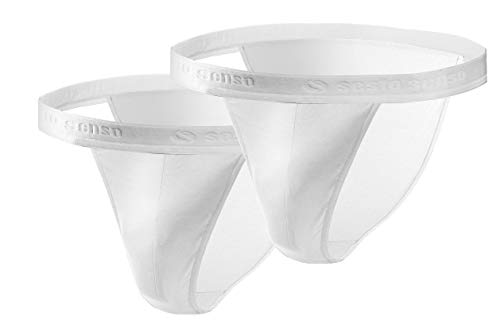 sesto senso Slip Herren Tanga Baumwolle 2er Pack Sexy Unterhosen Basic Unterwäsche für Männer M 2 Weiß von sesto senso