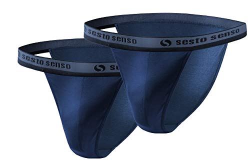 sesto senso Slip Herren Tanga Baumwolle 2er Pack Sexy Unterhosen Basic Unterwäsche für Männer XL 2 Dunkelblau von sesto senso