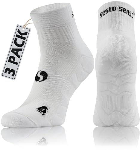 sesto senso 3 Paar Laufsocken Baumwolle Sportsocken Damen Herren Bunte Sport Socken 35-38 Weiß von sesto senso