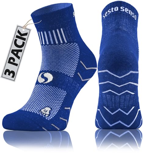 sesto senso 3 Paar Laufsocken Baumwolle Sportsocken Damen Herren Bunte Sport Socken 39-42 Blau von sesto senso