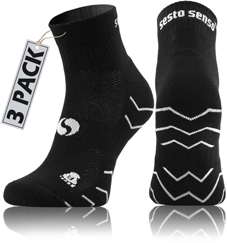 sesto senso 3 Paar Laufsocken Baumwolle Sportsocken Damen Herren Bunte Sport Socken 39-42 Schwarz von sesto senso